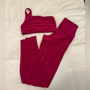 lululemon athletica Magenta Ribbed Leggings & One-Shoulder Sports Bra Set